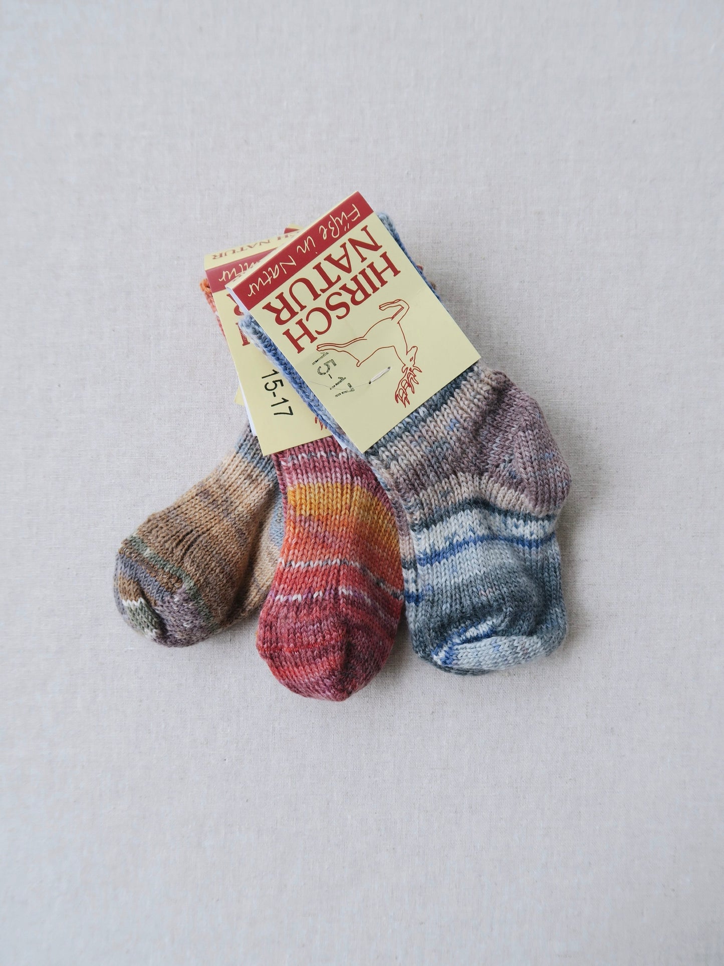 Hirsch - Mønstrede uldsokker - Pink, blå, brune striber