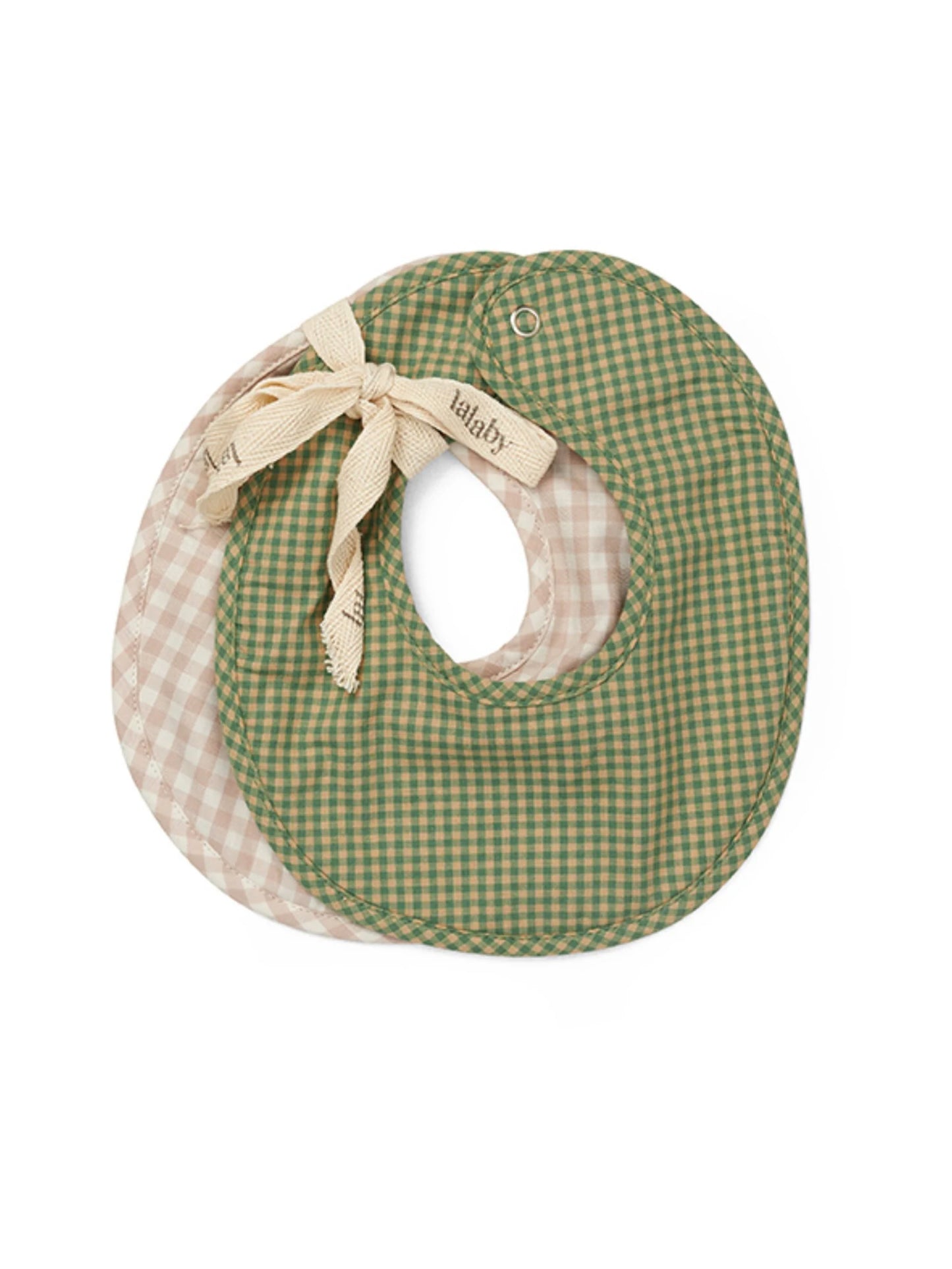 Lalaby - Bibi Bibs 2-Pack - Green Check & Beige Gingham