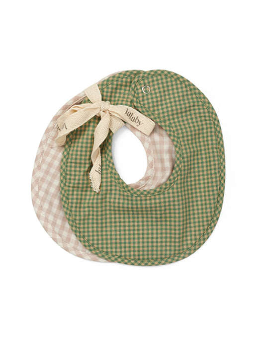 Lalaby - Bibi Bibs 2-Pack - Green Check & Beige Gingham