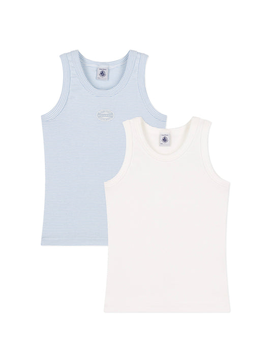 Petit Bateau - 2-pak undertrøje - Blå/hvid
