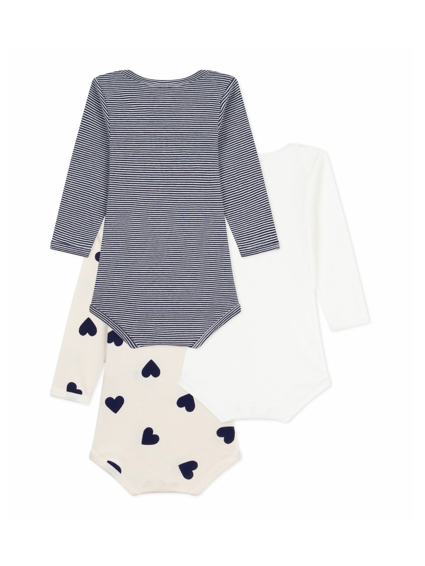 Petit Bateau - 3-pak body - Hvid/navy/hjerter