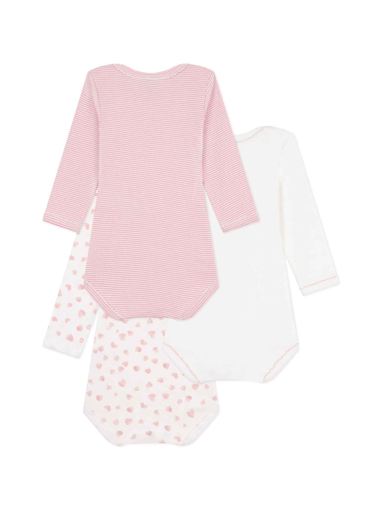 Petit Bateau - 3-pak body - Hvid/rosa/hjerter