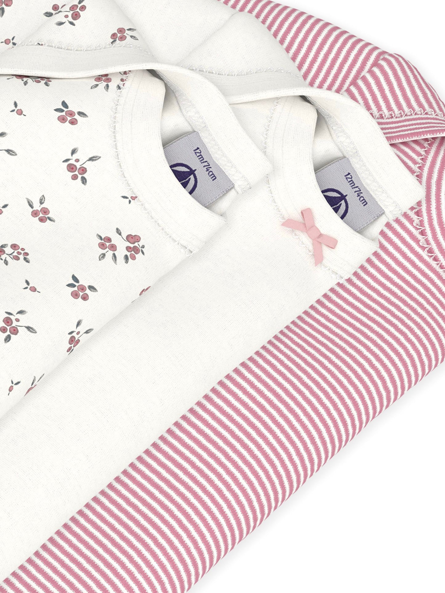 Petit Bateau - 3-pak body - Hvid/lyserød/blomstret