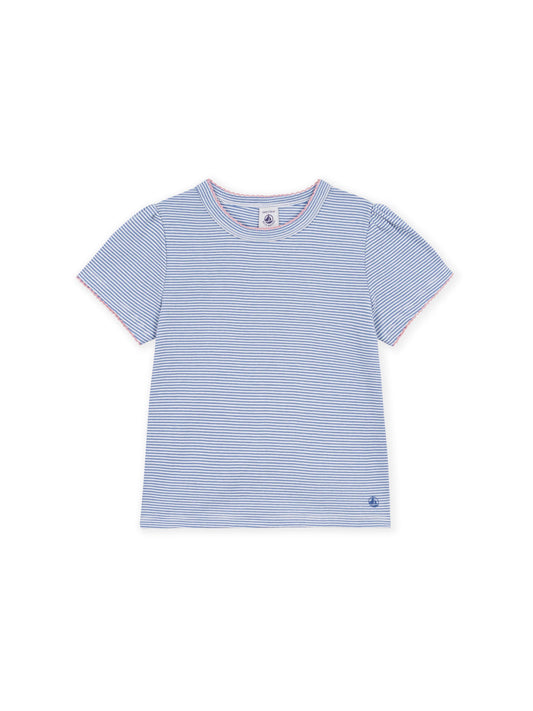 Petit Bateau - Tee - Blue w. pink stitching