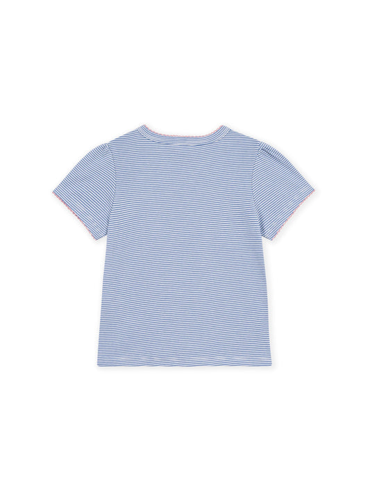 Petit Bateau - Tee - Blue w. pink stitching