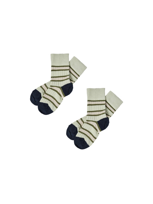 FUB - 2 Pack two tone striped socks - Apple/olive
