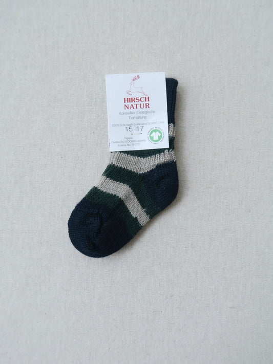 Hirsch - Stribede uldsokker - Grøn/beige/mørkeblå