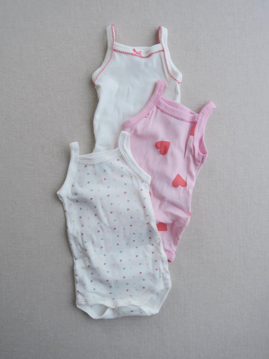Petit Bateau - 3-pak strop body - Hjerte print