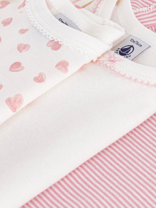 Petit Bateau - 3-pak body - Hvid/rosa/hjerter
