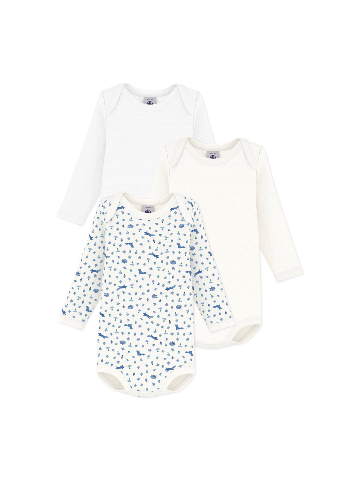 Petit Bateau - 3-pak body - Hvid/stribet/printet