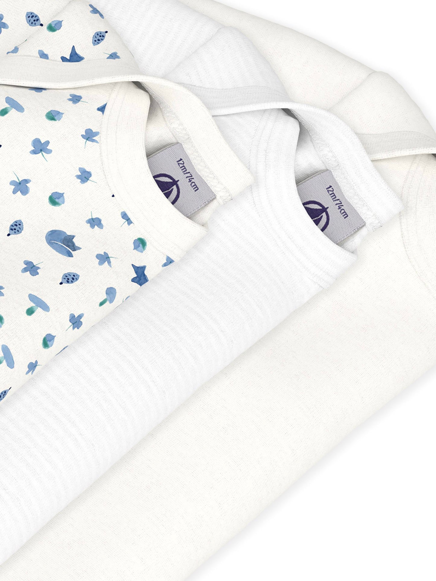 Petit Bateau - 3-pak body - Hvid/stribet/printet