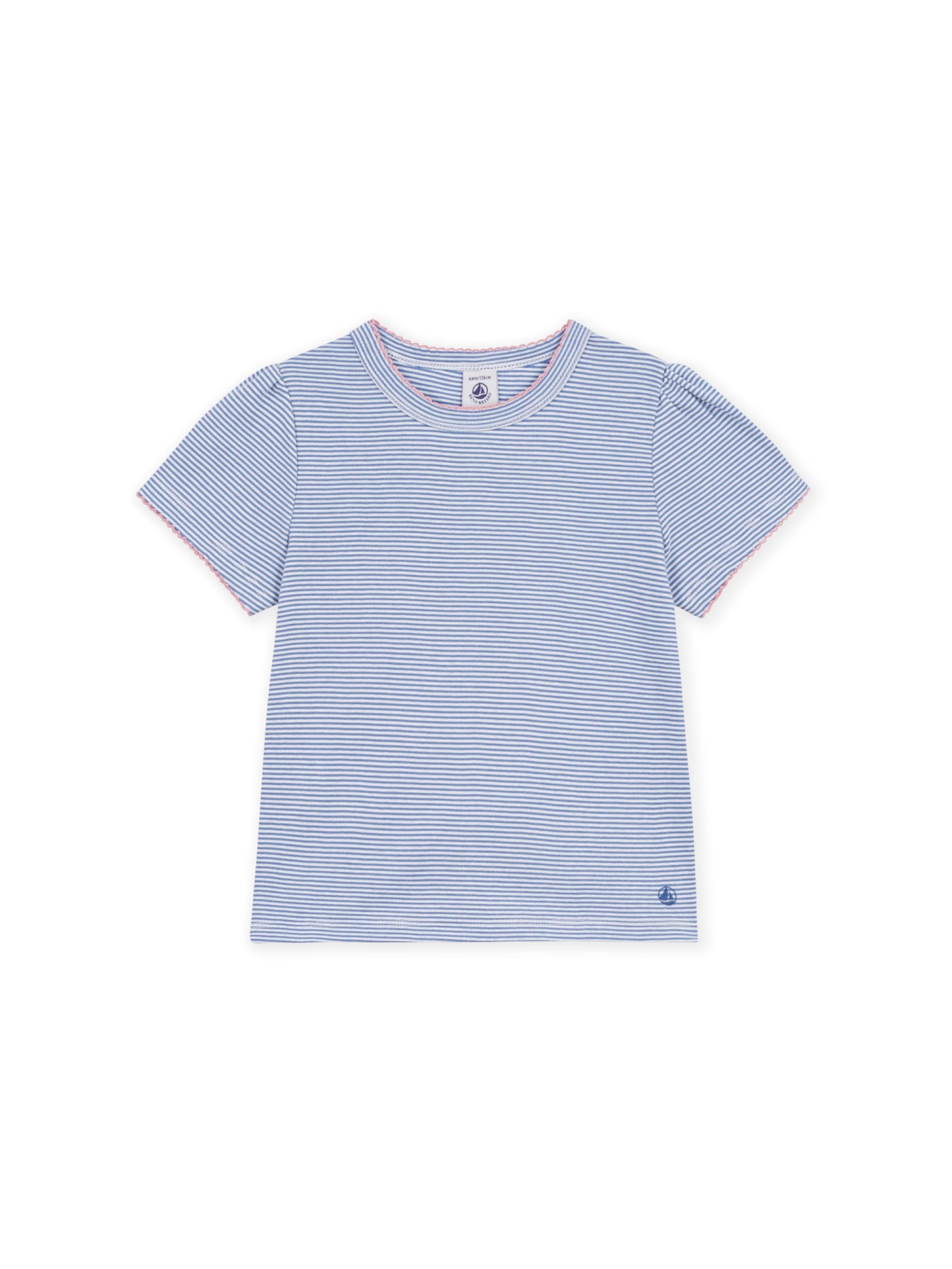 Petit Bateau - Tee - Blue w. pink stitching