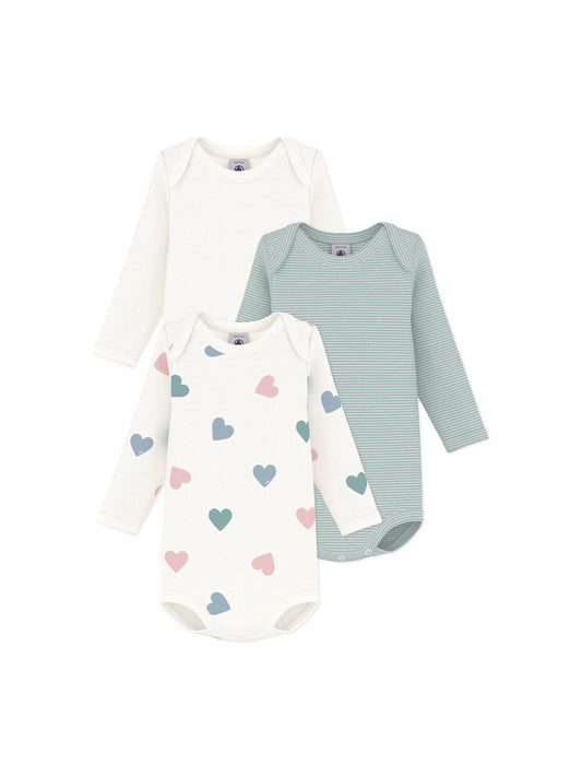 Petit Bateau - 3-pack body - White/stripes/hearts