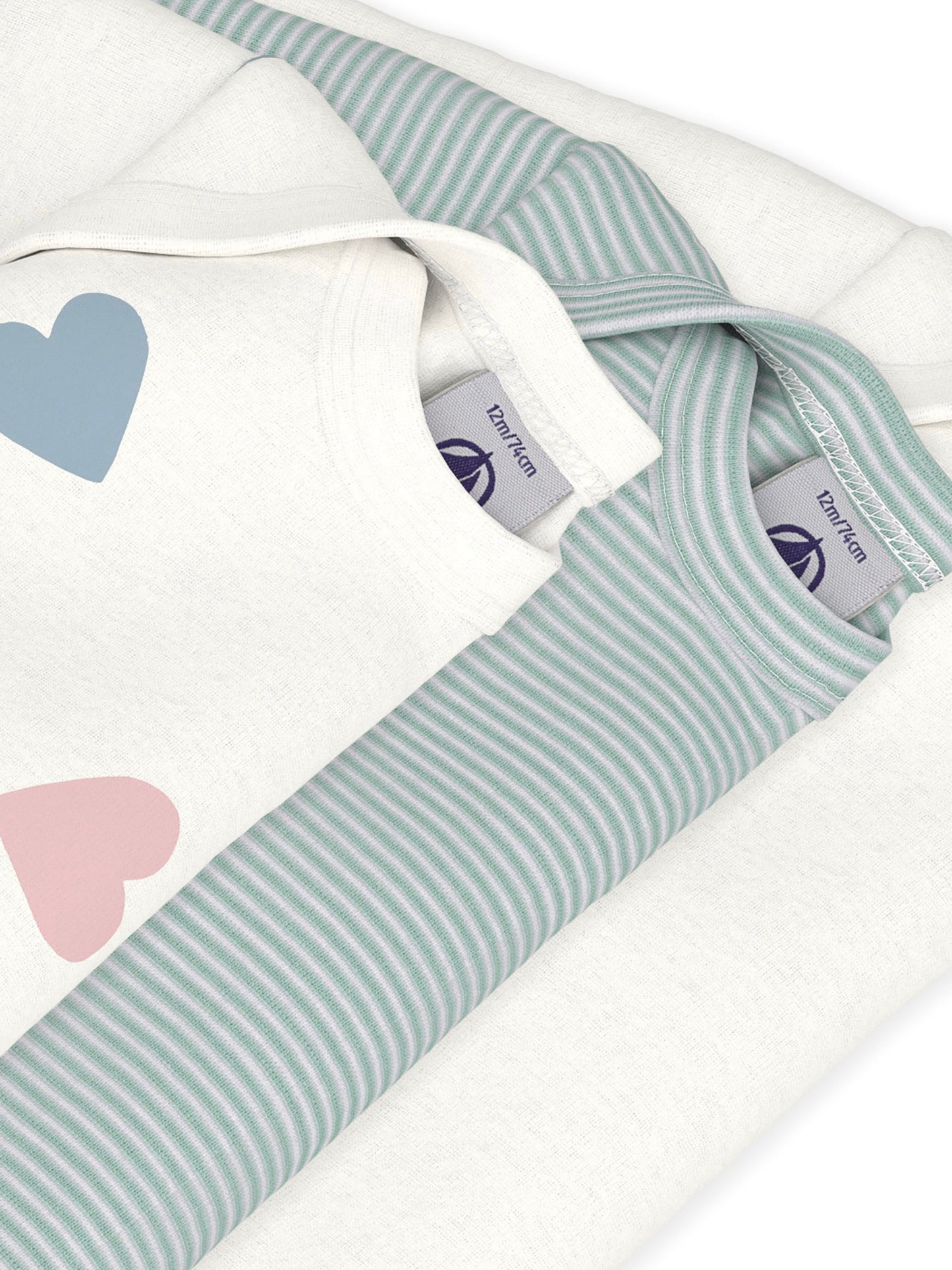 Petit Bateau - 3-pak body - Hvid/stribet/hjerter