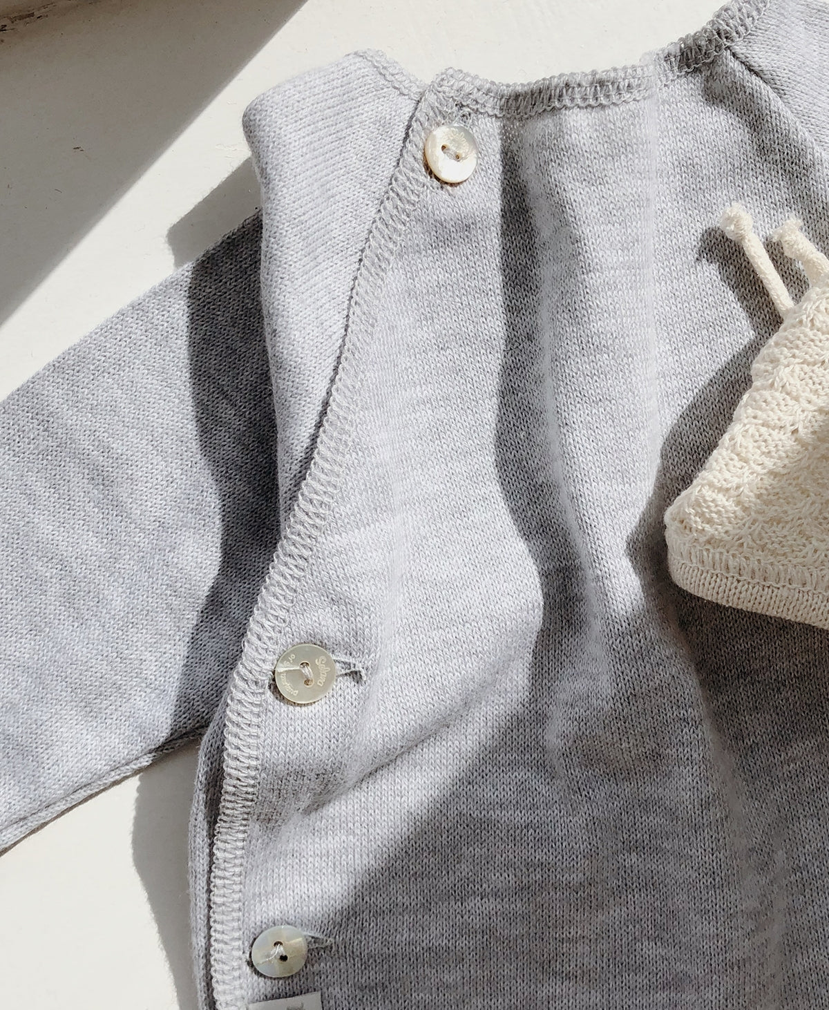 Selana - Fine Knit Cotton Wrap Blouse - Light grey