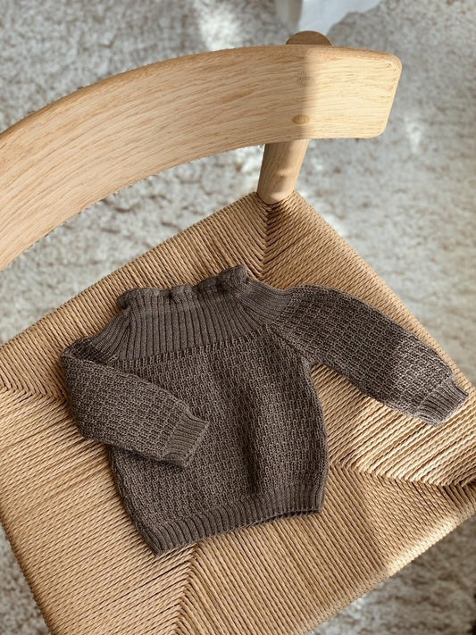 Selana - Wool Sweater - Chocolate, Grey & Beige